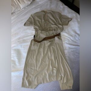 Vintage Plus Size Elegant Beige Dress with Brown Belt by Lady Katie Size 22